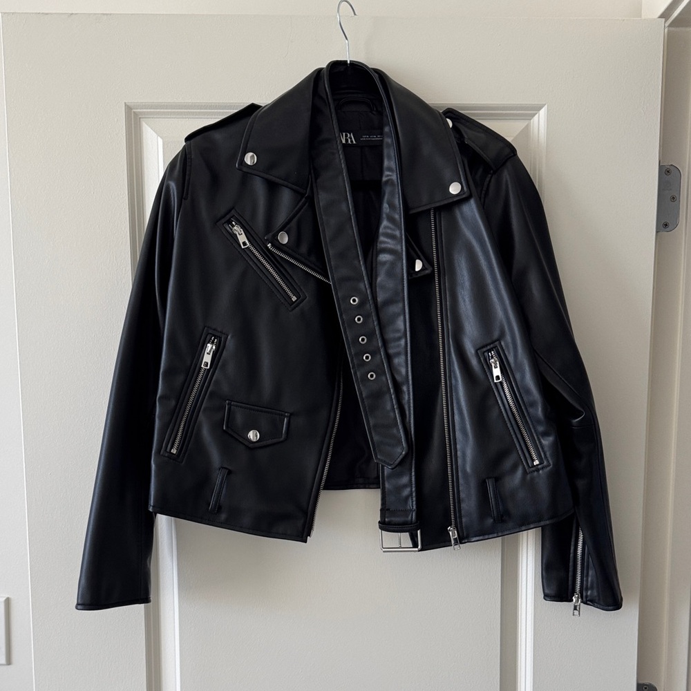 Zara Black Leather Biker Jacket